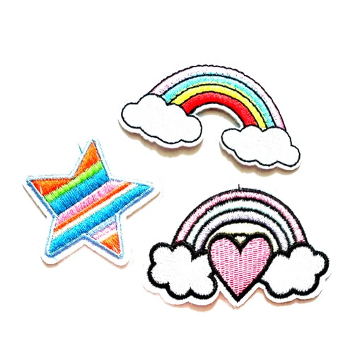 NiPitShop Cartoon Patch Nipitshop Patches Set 3 Pcs Cloud Rainbow Colorful Small Rainbow Star Colorful Rainbow with Pink heart Kid Patch for Clothes Backpacks T-shirt Jeans Skirt vests scarf Hat Bag