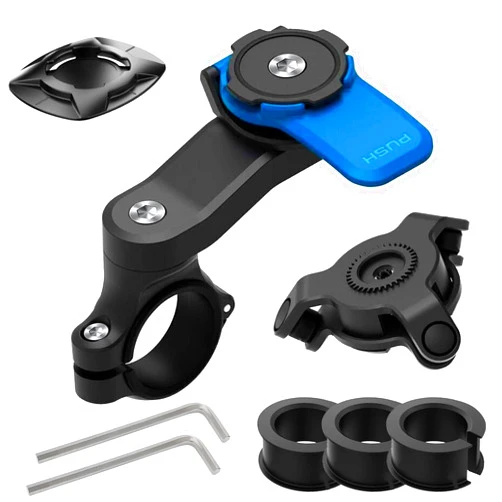 LLII Motorcycle Phone Mount Bike Handlebar Cell Phone Holder Fork Stem Case for GPS, 360°Rotation Shock-Absorbing Riding Navigation Fixed Bracket for 4.7In-7.2In Smartphones(Blue)