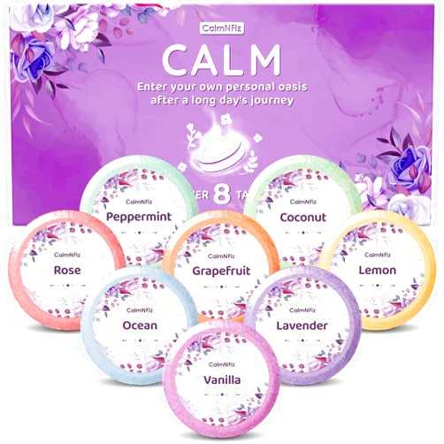 CalmNFiz Shower Steamers 8 Scents - Shower & Bath Bombs with Organic & Natural Fragrances for Teens and Adults - Birthday, Christmas Day Present for Women Who Have Everything（Purple）