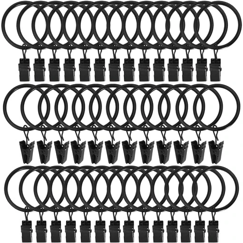 AMZSEVEN 40 Pack Metal Curtain Rings with Clips, Drapery Clips Hooks, Decorative Curtain Rod Clips 1.5 in Interior Diameter, Vintage Black