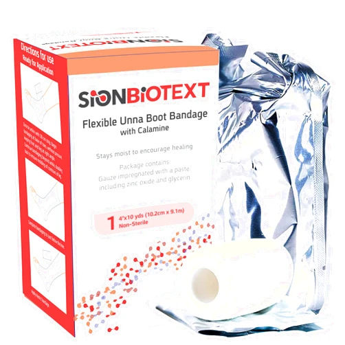 SION BIOTEXT Flexible Unna Boot Fabric Bandages with Zinc and Calamine, First Aid Kit Emergency Supplies, Ankle Brace Compression Bandage Wrap, Wound Care Supplies, 4 Inches X 30 Feet