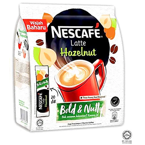 Nescaf Malaysia Best Brand Nestle NESCAFE Premix Latte Hazelnut / Smooth Creamy Aromatic Nutty Flavor (20 sticks x 24g) 0.84 Ounce (Pack of 20)