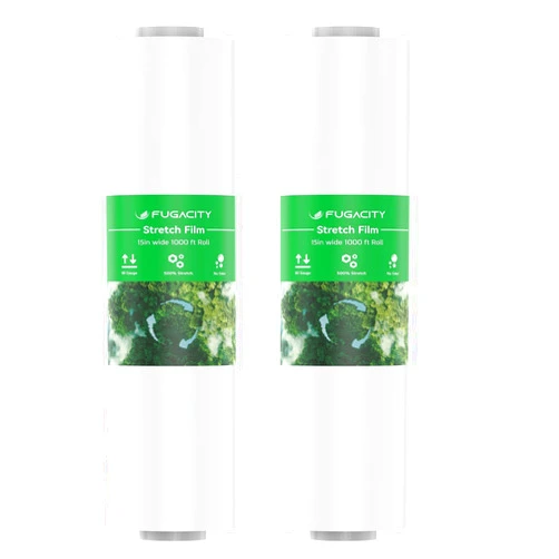 FUGACITY Stretch Wrap Film-2 Pack 15 inch Wide 1000ft Heavy Duty Shrink Wrap,60 Gauge 500% Stretch Industrial Strength for Pallet Wrap, Furniture Wrapping Moving & Protection (Rolls Only)