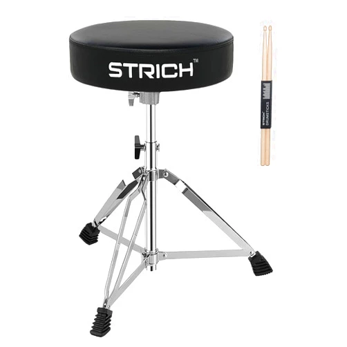 STRICH Drum Stool Set, Padded Seat Height Adjustable Drum Throne with 5A Drumsticks for Adults Beginner Drummers, SDB-10 Standard
