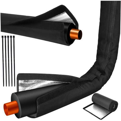 Kanosan Outdoor HVAC Copper Pipe Insulation Cover, 72x10.2 Inch Flexible 600D Oxford AC Pipe Insulation Cover for Outside Wrap Weatherproof Sleeve Central Air Conditioning Mini Split Winter Protection, Black