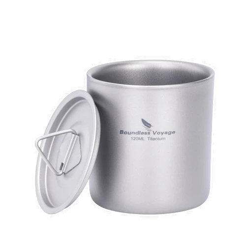 Boundless Voyage Titanium Double Walled Cups Ultralight Stackable Storage Metal Tea Coffee Drinking Mug Durable Portable Cup for Outdoor Camping Daily Use (120ml)