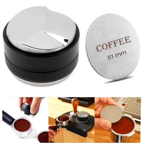 TQEONKL 51mm Coffee Distributor & Tamper, Dual Head Coffee Leveler and Espresso Puck Screen Fit for 51mm Breville Portafilter, Adjustable Depth Professional Barista Espresso Hand Tamper for Espresso Machine
