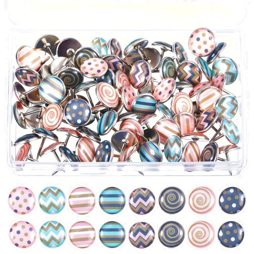 TecUnite 80 Pcs Creative Fashion Push Pins Decorative Thumbtacks for Wall Maps, Photos, Bulletin Board or Cork Boards, 8 Different Patterns(Pink)