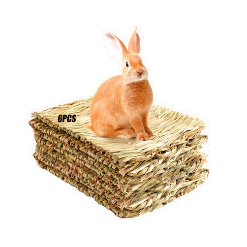 Tfwadmx Rabbit Grass Mats,16.5''x11''Large Natural Woven Seagrass Mat Bunny Bed Chew Mat Sleep for Chinchillas Guinea Pigs Ferret Hamster Squirrel and Small Animals -6 Pcs