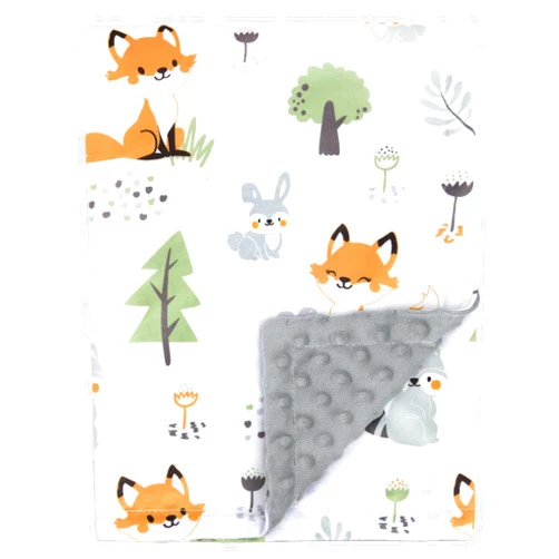 BORITAR Baby Blanket with Cute Foxes for Boys and Girls Super Soft Minky with Double Layer Dotted Backing, Colorful Woodland and Animals Printed 30 x 40 Inch (75x100cm)