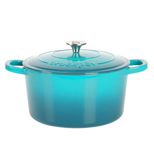 Crock-Pot Crock Pot Artisan 6-Quart Round European Enameled Cast Iron Dutch Oven Pot With Lid -Teal Ombre