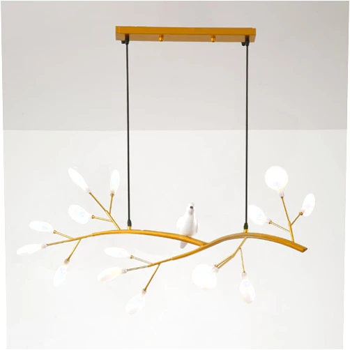 Generic Nordic Firefly Chaner with Resin Bird Decor, Creative Tree Branch Leaf Design, Pendant Light for Kitchen Island or Dining Room