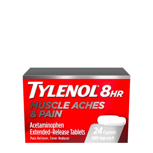 Tylenol 8 Hour Muscle Aches & Pain Relief Extended-Release Tablets with 650 mg Acetaminophen, Fever Reducer & Pain Medicine for Muscles, Joints, Body, and Backache Pain Relief, 24 Count