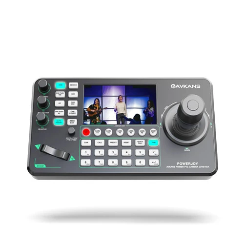 AVKANS PowerJoy PTZ Camera Joystick Controller, IP NDI PTZ Camera Controller Keyboard with 4D Joystick for Worship Church Live Streaming, NDI License Included (PTZ Controller with 5 inch Screen)