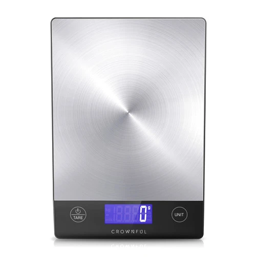 CROWNFUL Food Scale, Rechargeable 304 Stainless Steel Digital Kitchen Scale upto 33lb Weight Grams and Ounces with LCD Display and Type-C Charging for Baking and Cooking