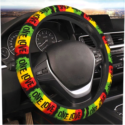 Generic Car Steering Wheel Cover One Love Reggae Rasta Universal 15 Inch Fit Steering Wheel Cover