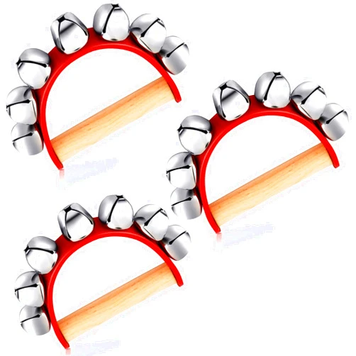 Boao 3 Pieces Red Christmas Sleigh Bells Jingle Gold Musical Instrument Wooden Handle Bells for Valentines(7 Bells)