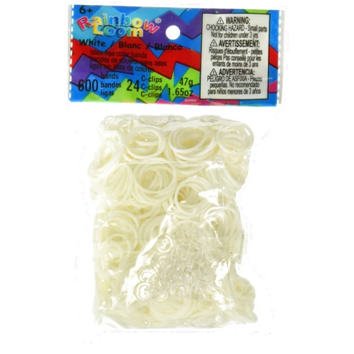 Rainbow Loom Official White Rubber Bands Refill 600 Count + 24 C-Clips