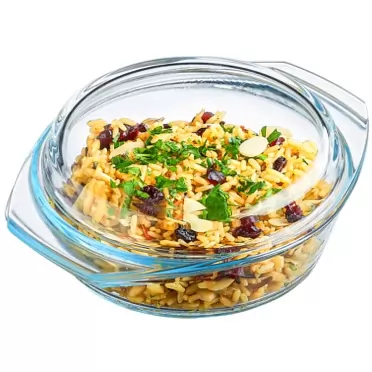 Simax Glassware Glass Casserole Dish by Simax: Clear Glass Round Casserole Dish with Lid and Handles - Covered Bowl for Cooking, Baking, Serving, etc. - Microwave, Dishwasher, and Oven Safe Cookware –1 Quart