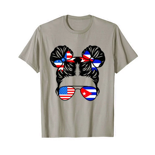 Proud America Cuba Heritage Kids Apparel Half American Half Cuban Girl USA Cuba Flag Patriot T-Shirt
