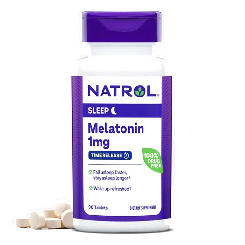 Natrol Melatonin Time Release Sleep Aid Tablets, with Vitamin B-6, Fall Asleep Faster, Stay Asleep Longer, Dietary Supplement, Drug Free, 1mg, 90 Count