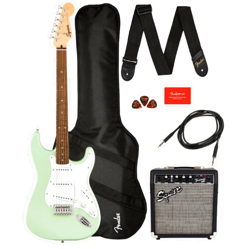 Squier Fender Squier Sonic Stratocaster Pack - Surf Green Bundle with Frontman 10G Amp, Gig Bag, Instrument Cable, Strap, Picks, and 3-Month Fender Play