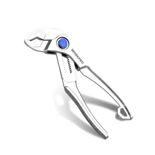 WORKPRO Mini Water Pump Pliers, 4-Inch Groove Joint Pliers, Fast Adjustable Tongue and Groove Pliers with 15-Position Push-Lock, V-Jaw for Multi-Surface Grip, Ideal for Tight Spaces and Versatile Use