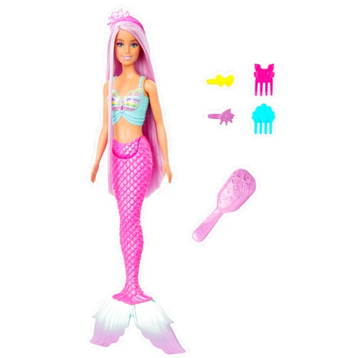 Barbie Mermaid Doll with 7-Inch-Long Pink Fantasy Hair & Colorful Accessories for Styling Play Like Headband & Barrettes
