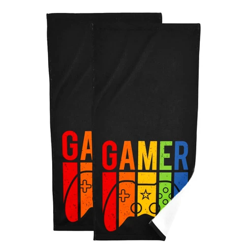 SWADAZA Gamer Hand Towels - Polyester Cotton Ultra Soft and Highly Absorbent Exrta Large Hotel Spa Yoga Towels 28 x 14 inches, 2 Packs