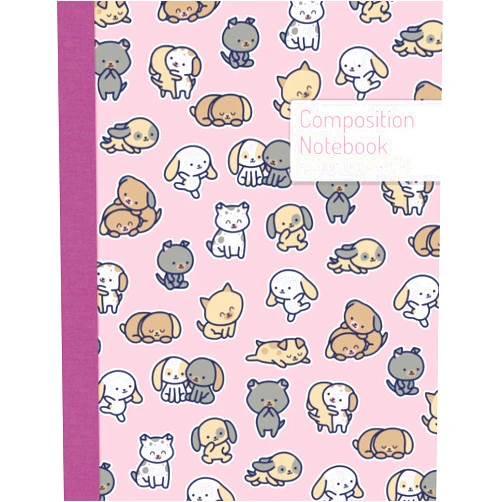 Loli Blah Composition Notebook - Cute Pink Kawaii Dogs: College Ruled PLUS Dot Grid & Sketch Large 8.5 x 11 Inch Numbered Journal Pages