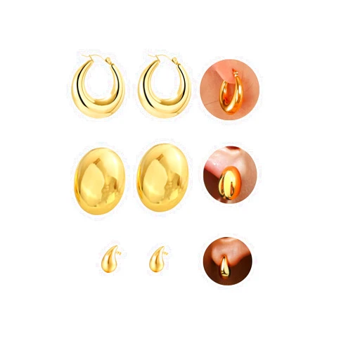 DRESSOLE 3 Pairs Chunky Gold Earrings,Gold Earrings for Women Thick Oval Stud/Hoop/Waterdrop Earrings Set 14K Brass Trendy Jewelry Gift