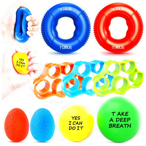 FitBeast Grip Strength Trainer Kit, 9-Piece Hand Strengthening Devices with 3 Finger Exerciser, 2 Dual-Force Forearm Strengthener, Finger Stretchers & Stress Balls for Rehab & Recovery