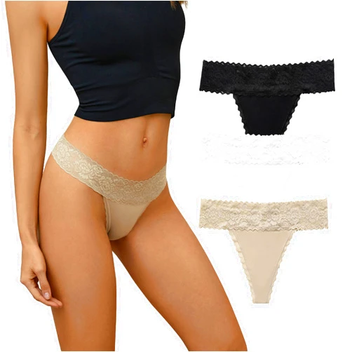 DEANGELMON Lace Thongs for Women Seamless Underwear Thongs Womens Sexy No Show T-back Panties Pack
