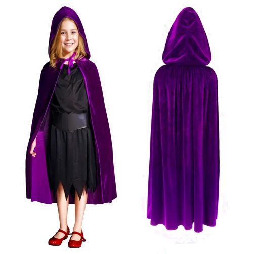 ArtCreativity Velvet Purple Hooded Cloak for Kids - 3ft Long Kids Cloak - Dark Purple Cape with Hood and String Closure - Vampire Cape for Kids - Witches Cloak for Toddlers - Purple Wizard Robe for Boys & Girls