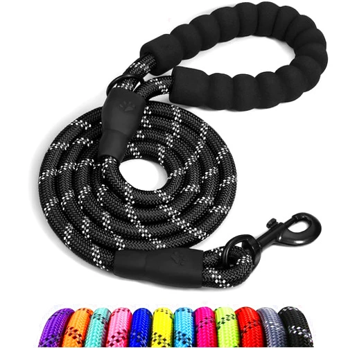 Generic Rope Dog Lead with Soft Padded Handle Reflective Dog Lead and Multi-Colour for Medium Dogs, Black
