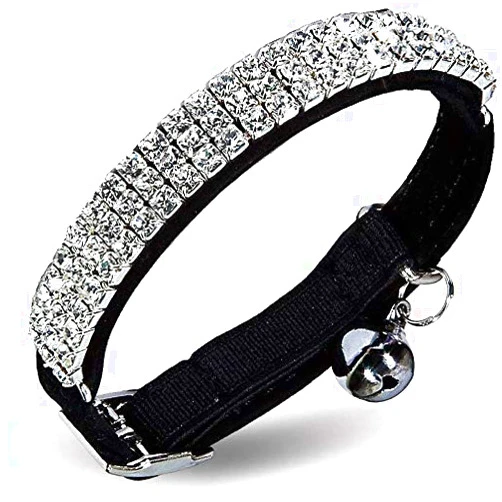 Yangbaobao Soft Velvet Safe Cat Bell Collar, Adjustable Mini Bling Diamante with Bells, Safety Quick Releas Belt 11 inch for Small Dogs and Cats (Black)