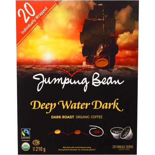 Jumping Bean Organic Coffee Single Serve Coffee Pods, Deep Water Dark, 20 Count