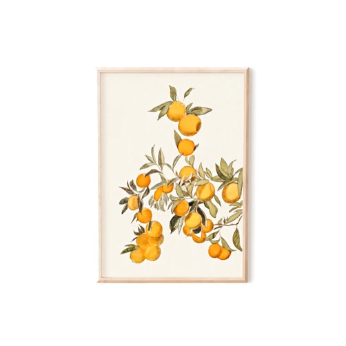 Custom Kitchen Farmhouse Wall Art Print, Vintage Orange Fruit Painting, Summer Still LifeArt, Vintage Wall Art