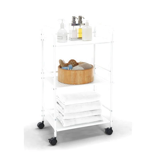 SunnyPoint Minimalist Style 3 Tier Utility Rolling Shelf Cart (WHT)