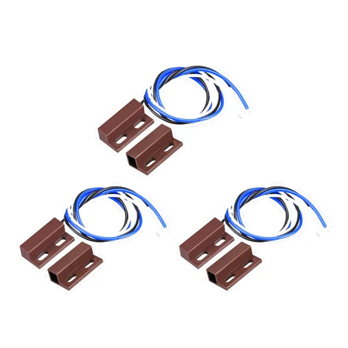 uxcell Wired Door Contact Window Sensor NO NC Surface Mount Magnetic Reed Switch Brown 3 Pcs