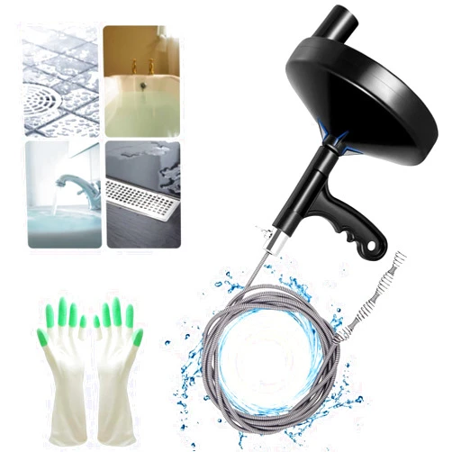 Drainsoon Drain Auger 25 Ft with Gloves, Plumbing Snake Drain Auger Hair Clog Remover, Heavy Duty Pipe Drain Clog Remover for Bathtub Drain, Bathroom Sink, Kitchen Cleaning