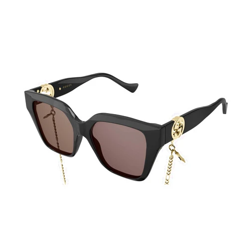 Gucci Women's Rectangular Sunglasses, Shiny Black, One Size