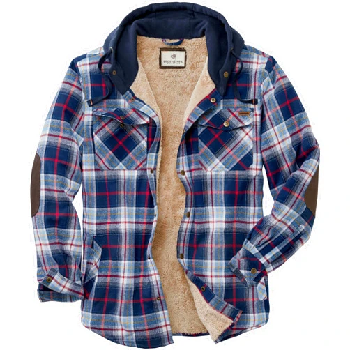 Legendary Whitetails Mens Hooded Shirt Jacket Plaid Flannel Berber Lined Polyfill Insulated Shacket