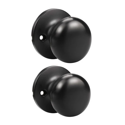 GOBEKOR 2 Pack Single Dummy Door Knobs Matte Black Interior Dummy Knobs for French Doors Round Door Knobs Stainless Steel Door Pull
