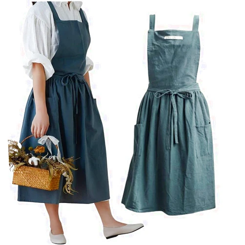 SF-ZXTINP Cotton and linen Kitchen Cooking Aprons Dress for Women with Pockets Cute for Baking Painting Gardening Cleaning
