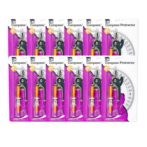 Charles Leonard Ball Bearing Compass and 6 Inch Protractor Combo Set, 12 Sets