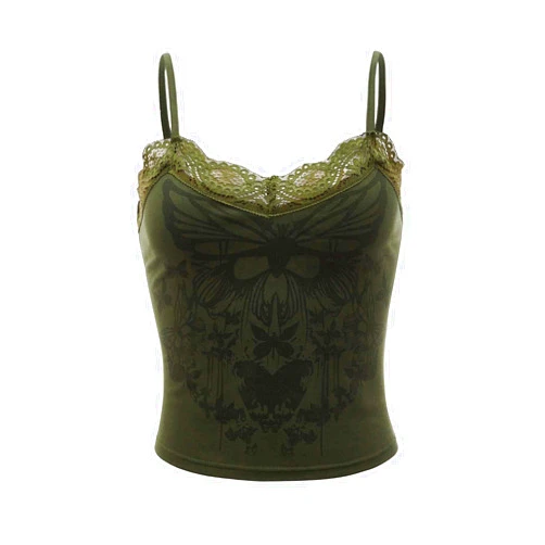 SOLY HUX Women's Y2k Gothic Lace Trim Cami Crop Top Sleeveless Sexy Tank Tops Camisole Clubwear Outfit