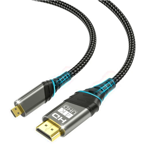 Woednx Micro HDMI to HDMI cable 6.56FT,4K@60HZ 3D 1080P Type D to A adapter cable supports Ethernet,3D,HDR and ARC,Micro HDMI to HDMI compatible with Raspberry Pi 5/4,cameras A6300 A6400,Hero,Yoga,ODROID etc
