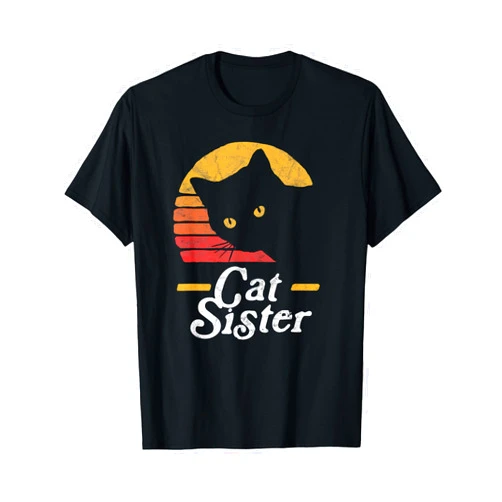 Pet Mom & Dad Retro Cat Tees Cat Sister Vintage Eighties Style Cat Retro Distressed Men Women Kids T-Shirt