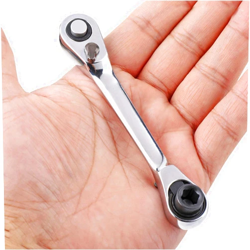 JUSTAUS 1/4 Inch Mini Double Headed Ratchet Wrench 72 Tooth Drive Socket and Screwdriver Bit Ratchet Set Rotator 5 Degrees Quick Install Release Ratchet Accessories Tool Silver